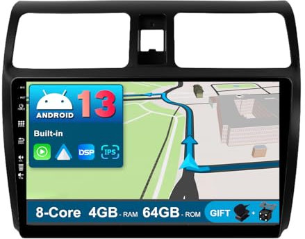 JOYX Android 10 Autoradio Passt für Suzuki Swift (2005-2016) - [4G+64G] - Eingebaut DSP/Carplay/Android Auto - Kamera MIC KOSTENLOS - 10.1 Zoll - Mit SWC 4G WiFi Bluetooth5.0 DAB 360-Kamera Fast-Boot