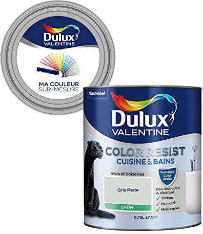 Ma Couleur Sur-Mesure par Dulux Valentine – Peinture Intérieure Murs, Plafonds, Boiseries - Palette Intemporelle, Cuisine & Bain Satin, Gris Perle , 0,75 L