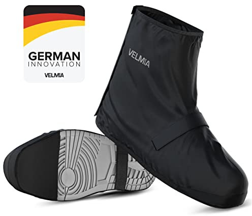 VELMIA Schuhüberzieher wasserdicht Schwarz I Regenschutz Schuhe Fahrrad mit reflektierendem Material und verstärkter Spitze I Regen Überschuhe Fahrrad