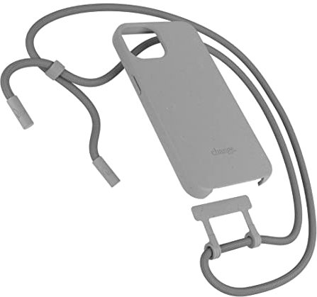 Woodcessories - Nachhaltige Handykette abnehmbar kompatibel mit iPhone 13 Mini Hülle mit Band grau - biologisch abbaubar