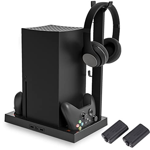 Base de Enfriamiento para Consola Xbox Series X, Soporte de Ventilador de Enfriamiento Multifuncional, 4 Ventiladores de Enfriamiento, con Soporte para Auriculares Adaptador de Batería Indicador de Ca