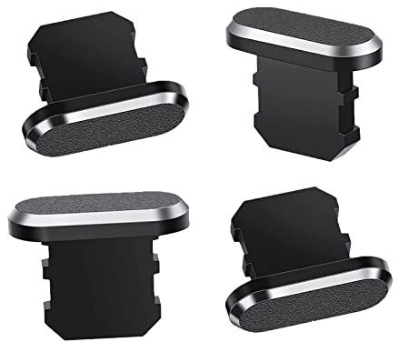 AONAT Staubstecker kompatibel mit iPhone 13/12/11/11 Pro Max/SE/XR/X/8 Plus/8/7, Staubstecker 4er Pack mit Tragetasche Silikonclip Staubsteckerschutz Ladeanschluss für iPad Air Mini Pro Schwarz