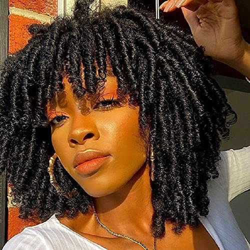 BECUS Afro Perücken Damen Dreadlocks Perücken Schwarz Kunsthaar Curly mit Perücken für Tägliche Partykleidung(12,5 Zoll Schwarz #1B)