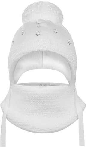 AJS Baby Mädchen Winter Mütze Dreiecktuch Schal Strick Winterset 36/38 0-6 Monate, Farbe: Weiß, Größe: 36/38