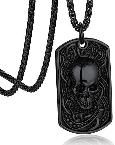 Bandmax Schwarze Totenkopf Militärische Anhänger Halskette Herren Edelstahl Skull Kette Dog Tag Halskette Schädel Kette Gotik Punk Schmuckstück für Halloween
