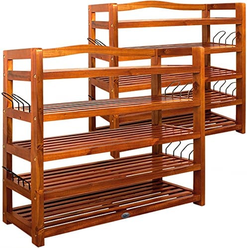 Casaria® 2X Schuhregal mit 5 Ebenen 95x26x82cm FSC®-Zertifiziert Akazien Holz Massiv Bad Diele Flur Bad Schuhschrank Schuhaufbewahrung Schuhständer Braun