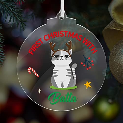 Personalised Christmas Baubles Tree Decorations Cat Presents 1st First Christmas with Pet Printed Acrylic Xmas Tree Ornament Keepsake Gifts (Round 2)