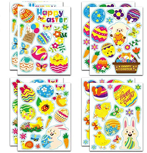 KEELYY 12 Stück Aufkleber Ostern, Ostereier Sticker Ostersticker Osterhasen Küken Blumen Aufkleber Osterdeko für Kinder