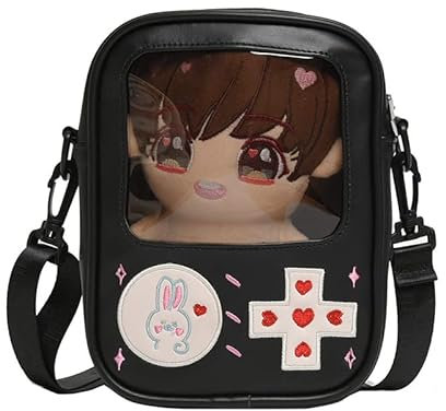 Ita Bag Umhängetasche, Kawaii-Gepäck, niedliche Nadel, Puppe, Messenger, japanische Harajuku-Tragetasche, Schultertaschen für Schule, Schwarz, Schwarz
