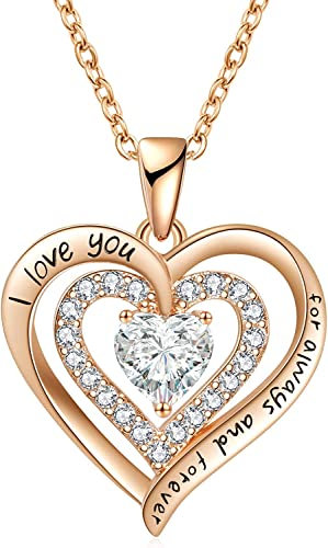 LIHELEI Kette Damen mit Forever Love Herz Geburtsstein Anhänger, S925 Silber Halskette für Frauen Schmuck, Geburtstags Geschenk für Sie, Frau Freundin Valentinstag Muttertags-Apr.Rosegold