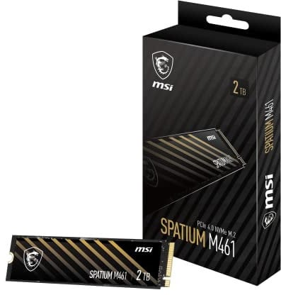 MSI SPATIUM M461 PCIe 4.0 NVMe M.2 2TB - Disque SSD Interne 2 to, PCIe 4.0 NVMe M.2, Lecture 5000 MB/s & Écriture 4200 MB/s, 3D NAND, Sécurité des Données Intégrée, Center, 450 TBW, Garantie 5 Ans