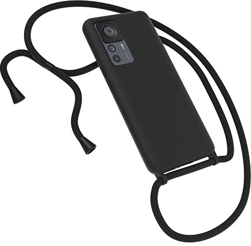 EAZY CASE Premium Silikon Handykette kompatibel mit Xiaomi 12T / 12T Pro Handyhülle mit Umhängeband, Handykordel mit Schutzhülle, Silikonhülle, Hülle mit Band, Kette für Smartphone, Schwarz