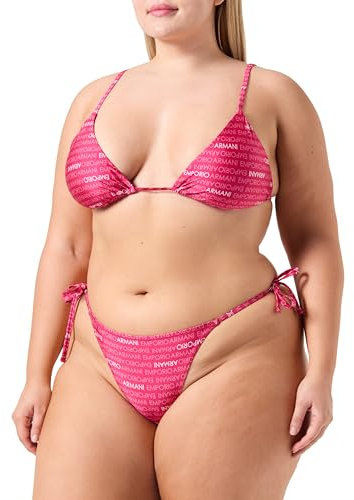 EMPORIO ARMANI Damen Logomania Triangle and String Brazilian Bikini Set, Cherry/Ecru, M