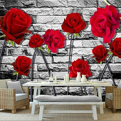 3D-Wandtapete Für Mädchen-Schlafzimmer Romantische Frische Rote Rose Tapete Wandbild 3D Abziehen Und Aufkleben Selbstklebender Wandaufkleber Kinderzimmer Jungenzimmer De 250 (Breite) x 175 (Höhe) cm
