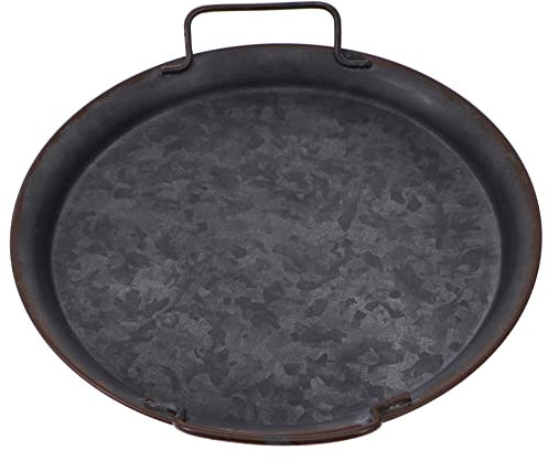 HEMOTON 1pc Round Wrought Iron Plate Shy Faouse Extra Large Metal Serving Tray Snack Tray with Handle Circle Coffee Table Food Tray Decor Storage Plate Dressing Table Food Plate