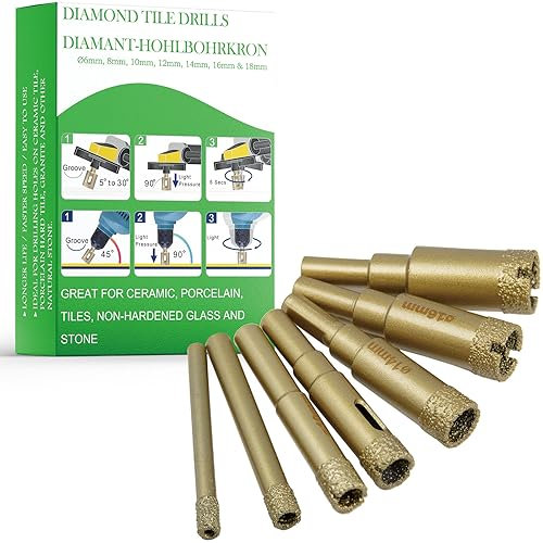 GARHWAL Vacuum Brazed Diamond Hole Saw Core Drill Bit Kit - Ideal Hole Cutter for Tile, Ceramic, Porcelain, Brick, Stone, Glass, and Granite (Diamond Grit Tile Drills Kit 6-18mm)