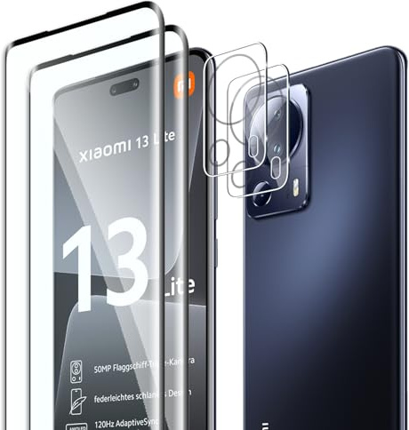 Fyqzio [2+2 Piezas Cristal templado compatible con Xiaomi 13 Lite y protector de pantalla de cámara,sin burbujas,dureza 9H,antiarañazos,3D Cobertura Completa,HD protector de pantalla