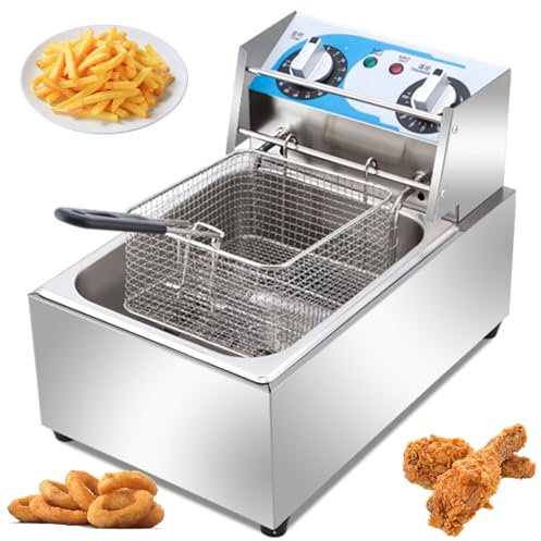 RUYICZB Freidora con Cesta 10L Freidora Eléctrica De Acero Inoxidable 2500W con Control De Temperatura Freidora Eléctrica De Encimera con Temporizador De 60 Minutos