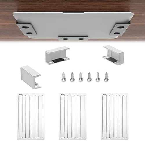 Soporte debajo mesa ordenador Soportes multifuncionales debajo mesa Soporte ordenador, con Tornillo, Pegamento de Doble Cara y Cinta Anticolisión, para Computadoras Portátiles Tabletas Teclados Libros