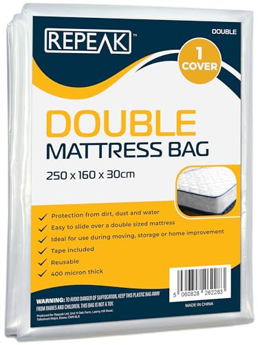 Double Size Mattress Bag for Moving & Storage House Essentials - Waterproof Protector Mattress Bag, Strong Plastic Cover to Protect your Bed from Stains, Pets, Pest Damage, Dirt and Dust