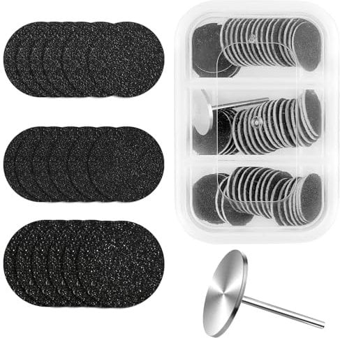 TIESOME 60 PCS 20mm Sanding Paper Discs with Metal Nail Drill Bit Foot File Drill Bits, 80#120#180# Grit for Nail Drill Foot Files Electric Remover Dead Skin Callus