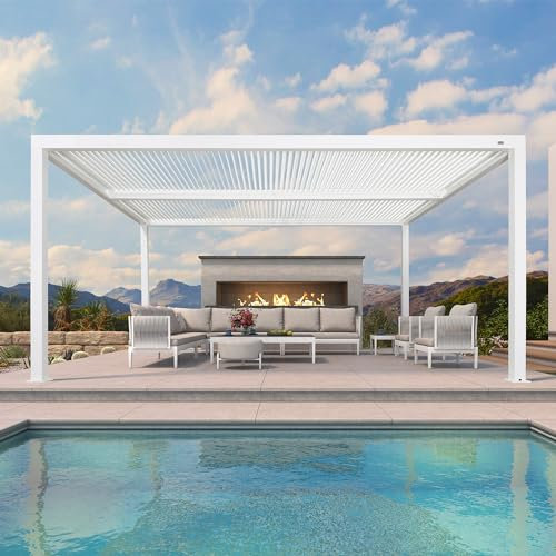 PURPLE LEAF Pergola Bioclimatique 4,8 x 3,68 m Pergola Aluminium Lames Orientables Superficie 17,66 m² Tonnelle de Jardin Exterieur Belvédères pour Patio Terrasse Exterieur, Blanc
