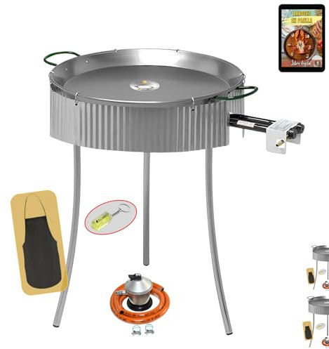 COMBOI Paellero gas butano 40 CM, Paellera de 46 CM, Kit Quemador, Regulador de gas, Manguera, Patas Tripode, Paravientos, nivel, delantal, Libro de Recetas digital (KIT Paellero 40 CM + PARAVIENTOS)