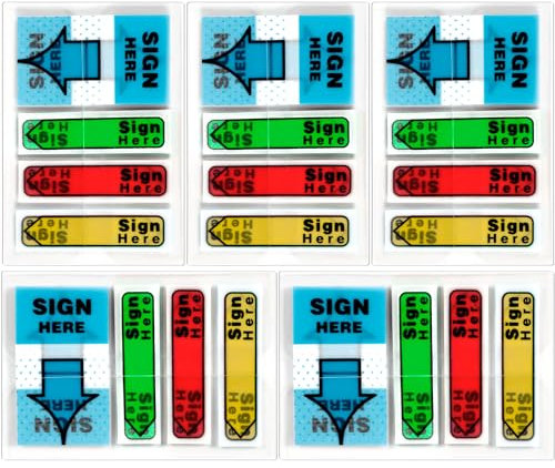 500pcs Sign Here Tabs, Sign Here Flags Adhesive Sign Here Stickers Sign Here Post it Flags Signature Sticky Tabs with Dispenser Arrow Flag for Office School Notebook Notary Supplies (4 Colors)