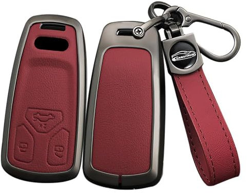 ontto Autoschlüssel Hülle Etui Passt für Audi Q3 A4 B9 A5 SQ5 Sportback Q5 Q7 SQ7 8W S4 S5 TT TTS 8S RS TFSI Zinklegierung Leder Schutzhülle Schlüsselcover Schlüsselanhänger 3 Tasten Zubehör-A Rot