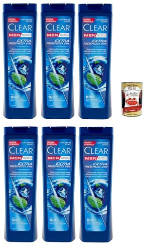 Clear Extra Freschezza 24H Men Shampoo für alle Haar- und Kopfhauttypen - Extra Frische Shampoo 6x 225ml + Italian Gourmet polpa 400g