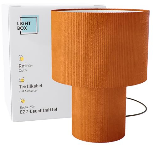Lightbox Tischlampe | Ø 23 cm | Retro Lampe in Vintage Cord Stoff in Orange/Gelb/Kurkuma | 70er Jahre Tischleuchte mit E27 Fassung | Kleine Deko Lampe für Wohnzimmer (Kabel-gebunden)