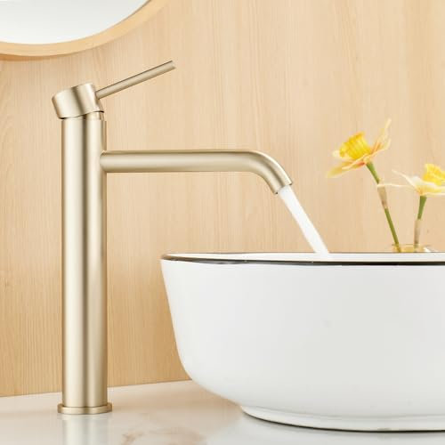 Maynosi Bagno Alto Rubinetto del Miscelatore del Bacino, Rubinetto del Bacino Alto, Rubinetto del Lavandino del Controsoffitto, Rubinetto Moderno del Monoblocco con i Tubi Flessibili, Oro Spazzolato