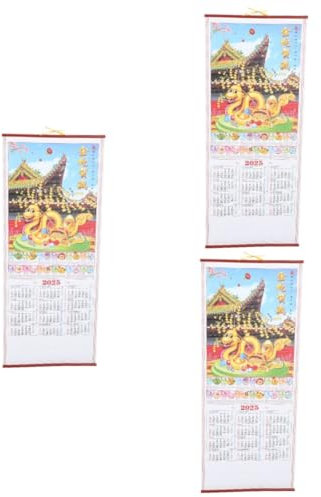 NUOBESTY Jahr Der Schlange Wandkalender Chinesischer Kalender 3 Stück 2025 Aus Rattanimitat Monatskalender Hängender Kalenderplaner Chinesischer Hängekalender 2025 Traditioneller Wandkalender 2025 Papier