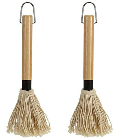 Barbecue Basting Brushes BBQ Basting Mop Cast Iron Sauce Pot and BBQ Mop Brush Set with 1 Extra Replacement Heads for Cooking Roasting Grilling (2)
