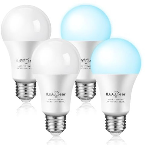 ILEEDear LED Glühbirne mit Lichtsensor 11W, LED Lampe mit Dämmerungssensor, leuchtmittel e27 kaltweiß 6500K, für Aussen Garten Terrasse Eingangstür Korridor, 4 Stück