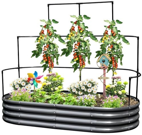 KING BIRD Jardinière surélevée avec treillis - Jardinière de jardin avec treillis pour jardin, légumes grimpants, fleurs - 180 x 90 x 30 cm - Gris foncé