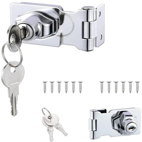 Chiusure di Sicurezza Bloccabili,Confezione da 2 Cerniere, Serrature per Porte con Chiavi, Serrature per Armadi, Catenacci in Acciaio Inossidabile, Serrature per Porte, porte Anteriori, Armadi