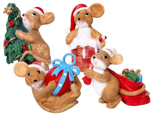 JINGAN Weihnachts-Tisch-Tierfiguren, Weihnachtsfigur für den Innenbereich | Tierstatuen Desktop-,Schreibtischation, 4 x Weihnachtsfiguren zum Sammeln, Weihnachtsationen aus Kunstharz