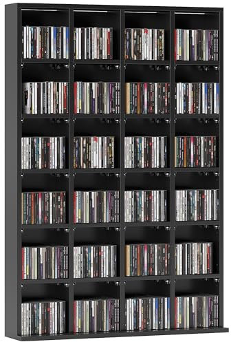 HOMCOM 480 CD/ 312 DVD Storage Unit, Media Storage Shelf, Wooden Display Unit with Adjustable Shelves, 89 x 130.5 cm, Black
