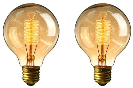 FanciBuy E27 Vintage Light Bulbs 60W, 2 Pack Dimmable Edison Screw Bulb, G80 Decorative Spiral Filament Bulbs, Warm White 2700K