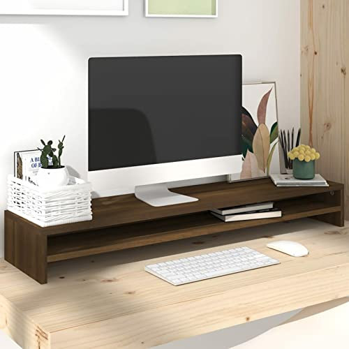Gecheer Supporto Monitor Rovere Marrone 100x24x13 cm Legno Multistrato,Supporto Ergonomico per PC Monitor,Laptop,Computer,Dvd,Notebook, Supporto per Tastiera per Computer,P815293