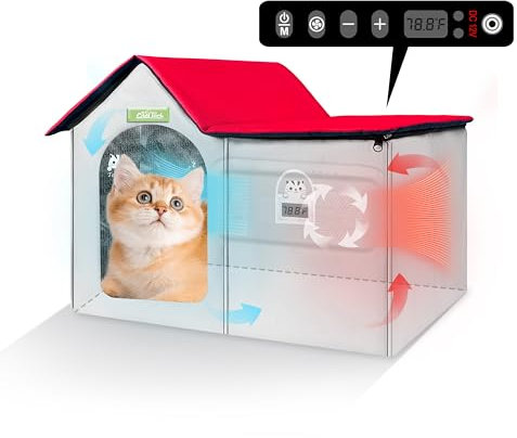 Elektrisches Kühlhaus für Katzen Beheiztes Katzenbett & Kühlende Katzenhöhle - Klimatisiertes Katzenhaus mit Smart Thermostat, Jahreszeit heiße Sommer & kalte Winter, leicht zu reinigen & tragbar