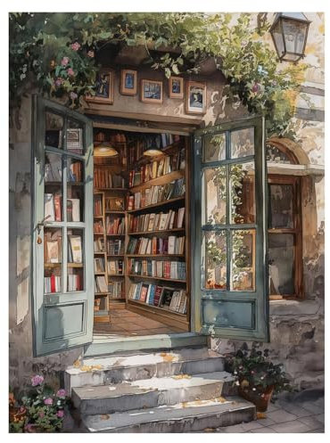 PHANTASYART Bookshop Paint by Numbers for Adults,Bookshop Adult Paint by Numbers Canvas Kits,Paint by Number Canvas,Number Painting Adults for Gifts Home Wall Decor 12x16inch