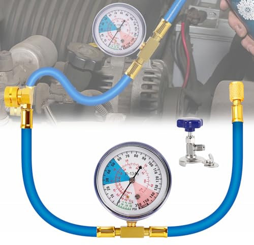 R134A Tuyau De Charge Auto Climatisation,Tuyau De Charge De Réfrigérant Pour Climatisation Avec Jauge Kit Recharge Gaz Clim Voiture R134A Pour Le Réapprovisionnement (R134a Avec Décapsuleur Universel)