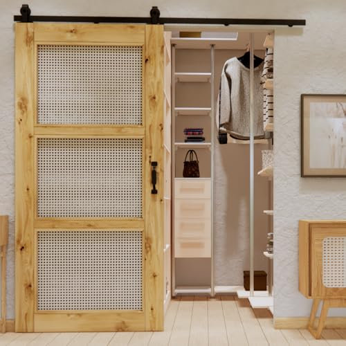 SEART Schiebetür Eichentüren im rustikalen Stil mit Rattan, für Schiebesystem ALTEA (100x210, Rohholz)