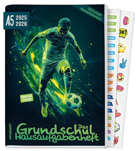 Häfft® Lernfreunde Hausaufgabenheft Grundschule 2025/2026 A5 Fußball Das Grundschul-Hausaufgabenheft inkl. Lerntipps, Sticker, Denkspiele - nachhaltig & klimafreundlich