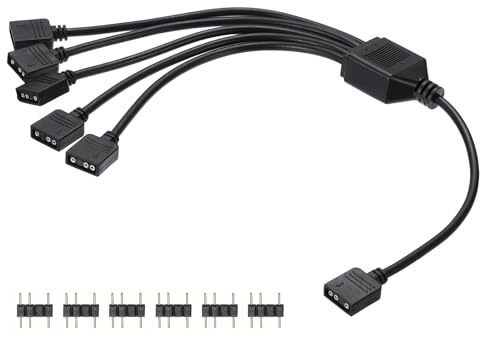 sourcing map ARGB Splitter Cable, 5V 12 3 Pin 1 to 5 Female to Female ARGB Adapter Cable with 3 Pin Male Connectors for PC Computer ARGB Fan/LED Lights, Black