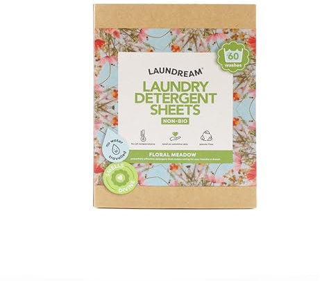 Floral Meadow - Sábanas de detergente para ropa – 60 cargas – Sábanas ecológicas, compactas y eficaces para un fácil lavado, cero residuos y ropa con olor fresco