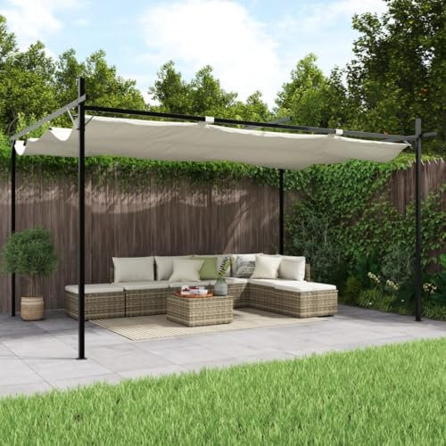 HUAKEHOM Pergola Pavillon mit Schiebedach UV-beständig Überdachung Vordach für Garten Terrasse Gartenpavillon Sonnnenschutz Creme 395x292x230 cm