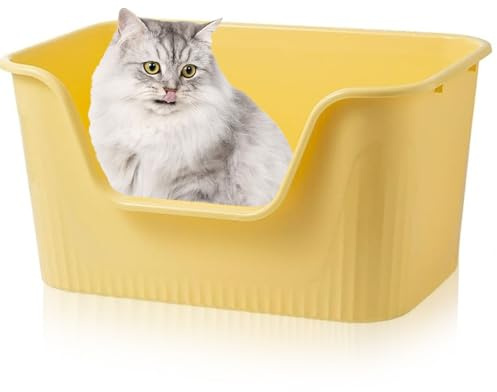 Exquilnova Katzenklo Groß 44x38x22cm, Katzenklo Hoher Rand Ohne Deckel, Katzentoiletten Offen, Spritzwassergeschützt Groß Katzen Klo, Katzentoilette XXL für Große Katzen, Kätzchen, Kaninchen